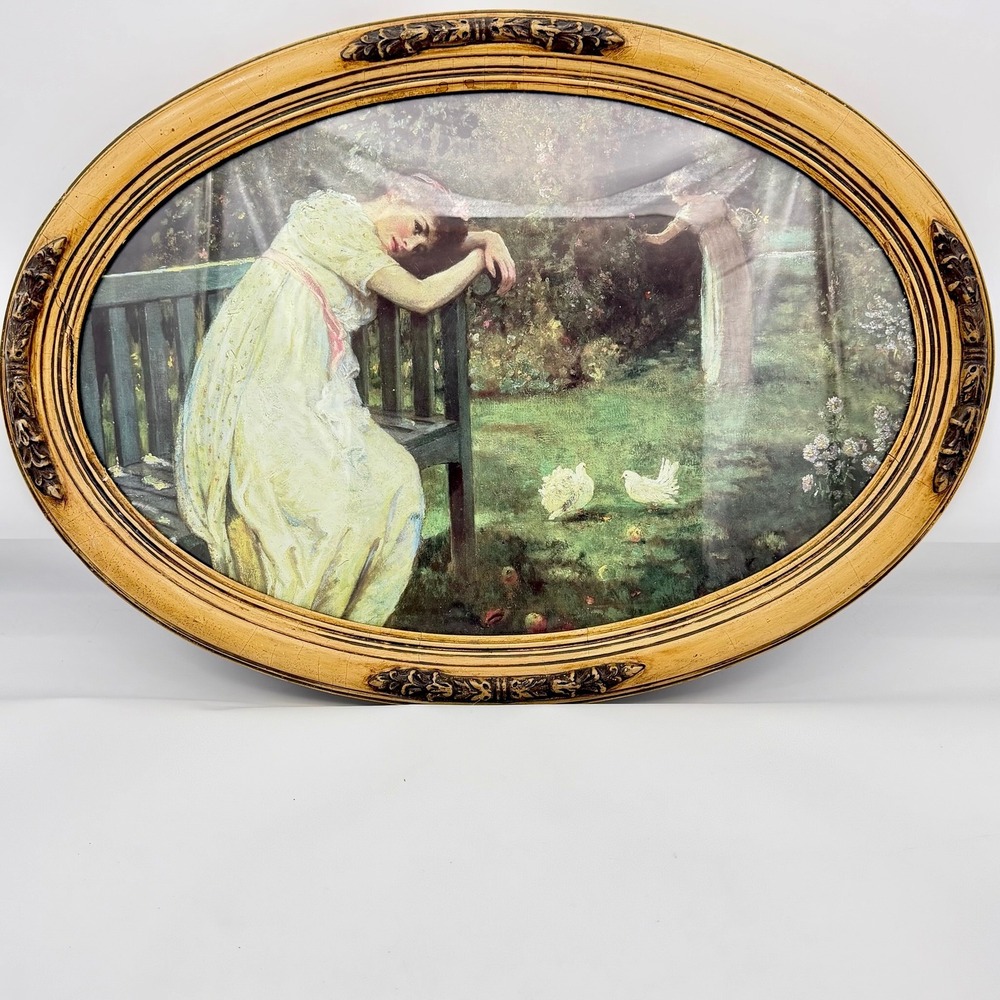 Vintage Faraway Thoughts Oval Framed Print Donald Art Co Garden 27.5"